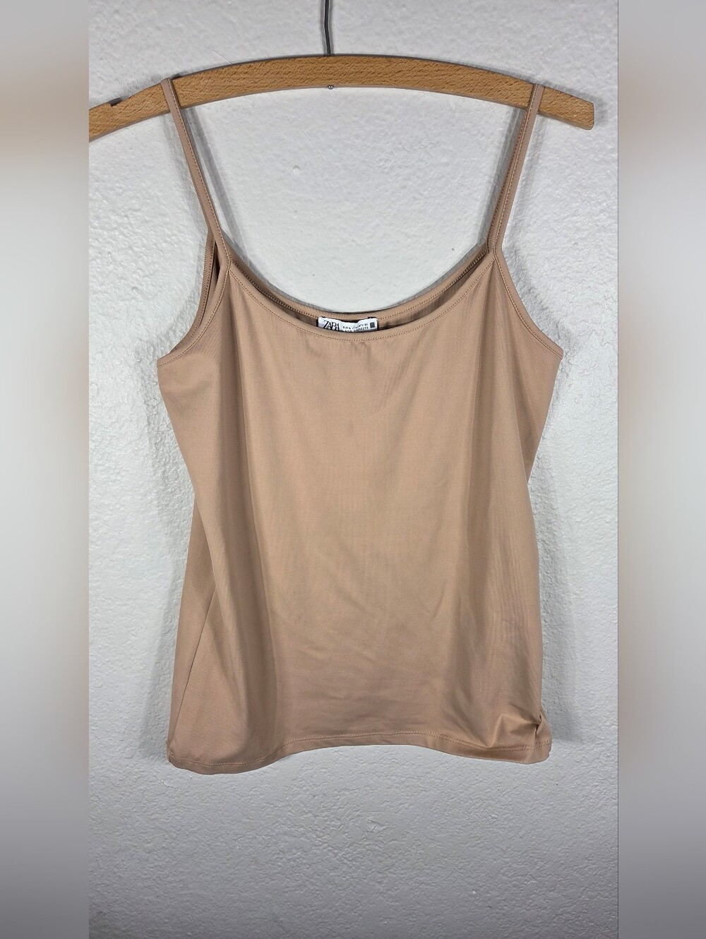 Zara Spaghetti Strap Camisole Top Size L Tan Stretch Casual Neutral